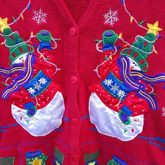 One Resource Red, Sweater Christmas vest, snowmen - Picture 2 of 5